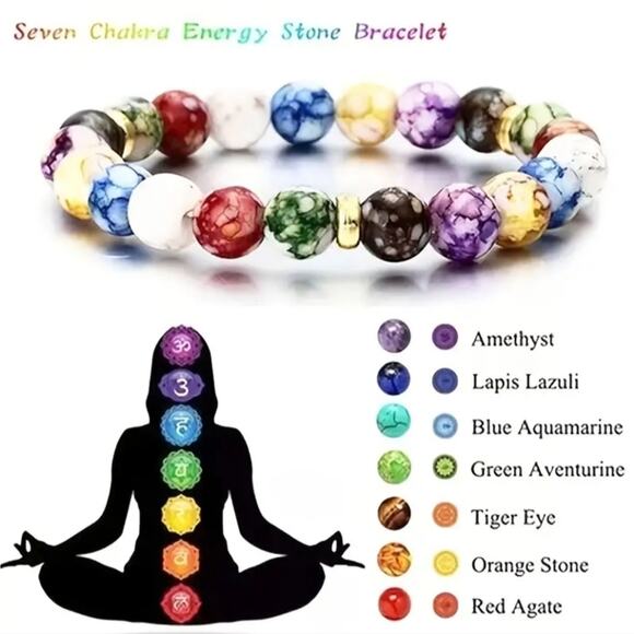 Volcanic Stone Colorful 7 Chakra Energy Bracelet - Picture 10 of 15